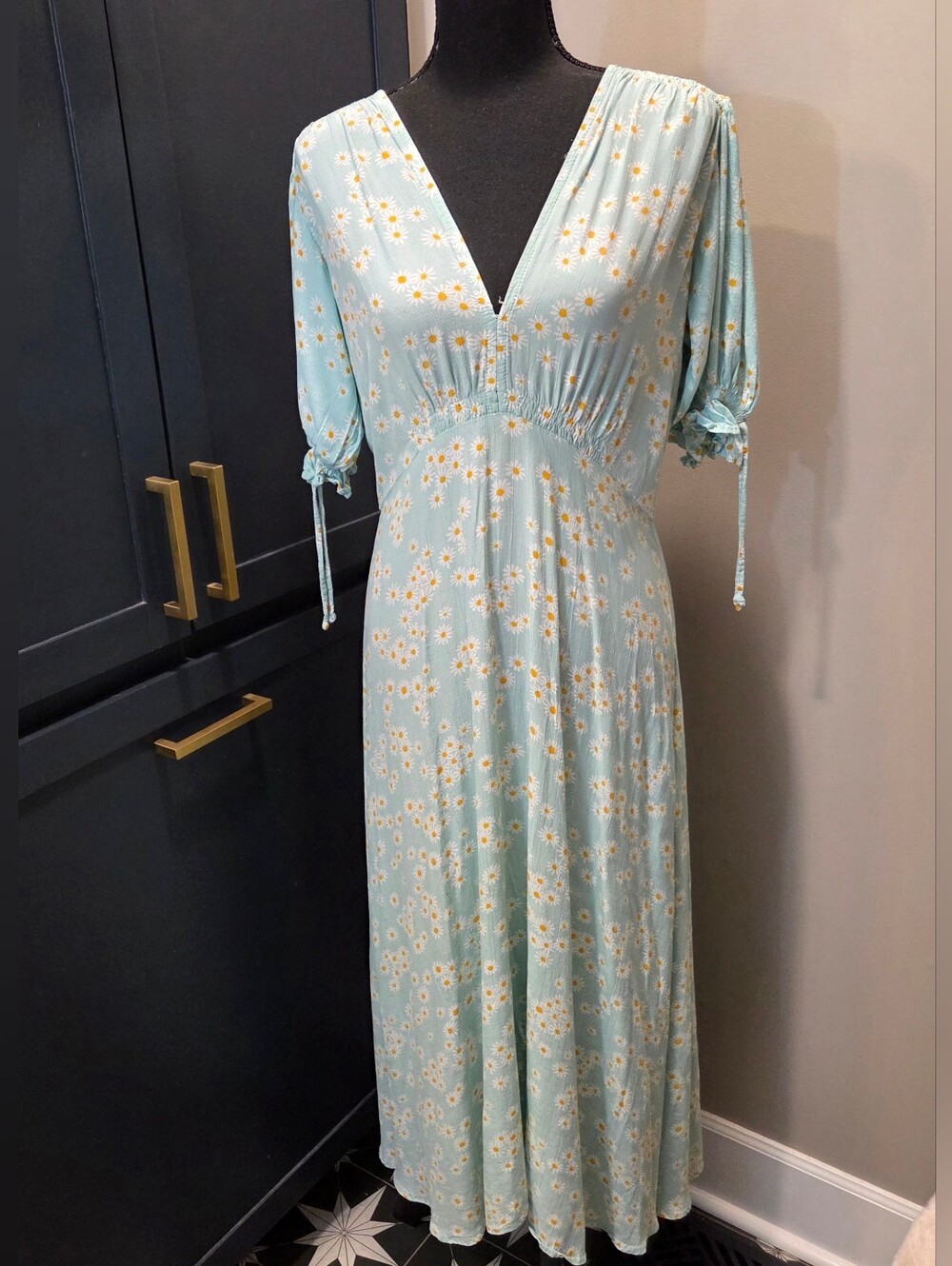 Faithfull the Brand Anthropologie Light Blue Daisy Print Midi Dress